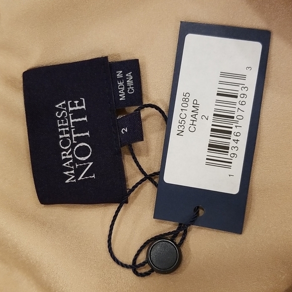 💕MARCHESA NOTTE💕 Glitter Ruffle Asymmetric Cocktail Dress ~ Champagne 2 NWT - Picture 10 of 11